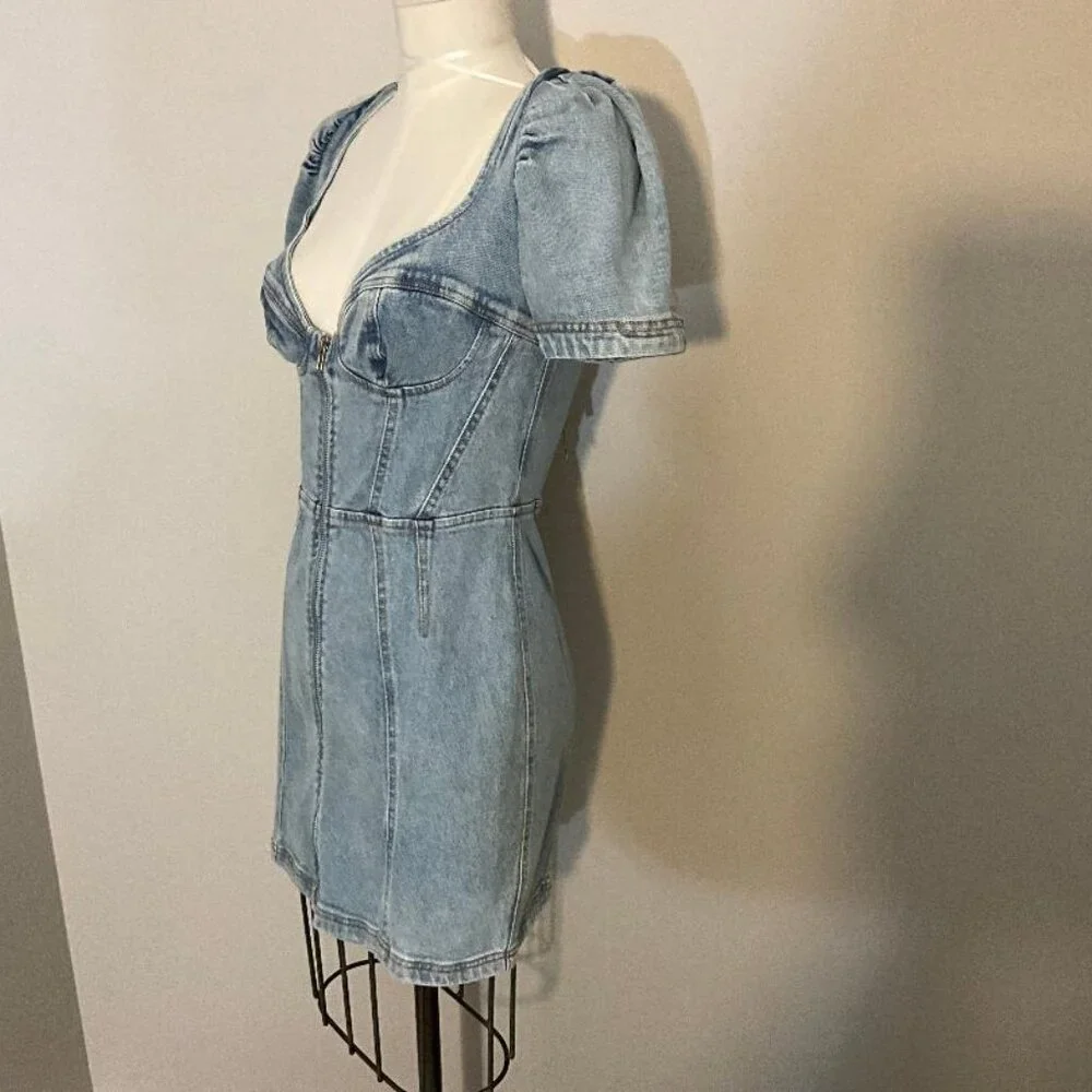 NWT Signature8 Denim Bustier Zip Front Mini Dress Small - Picture 7 of 7